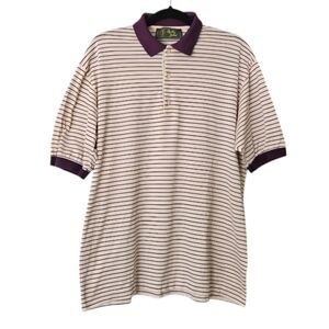 Vintage Bobby Jones Cotton Cream & Purple Striped Golf Polo Shirt Size XL